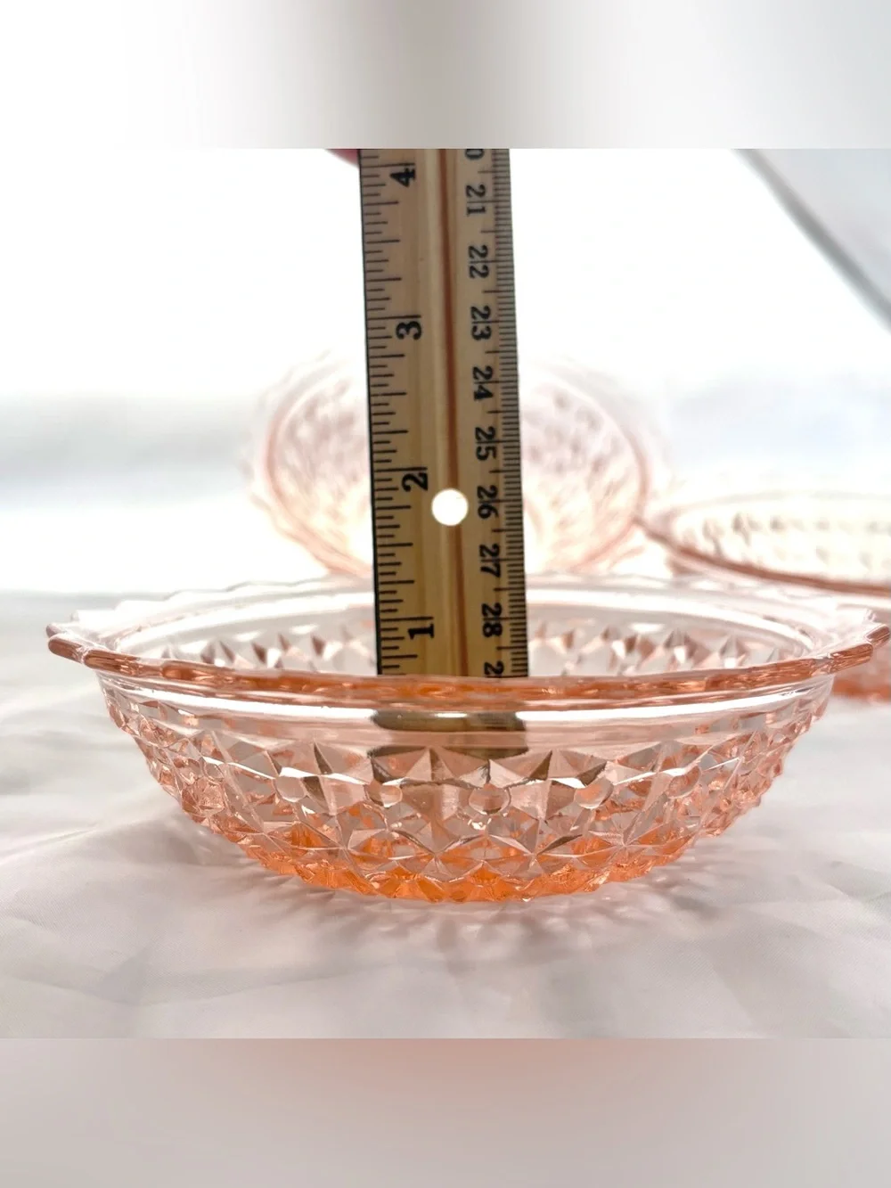4 Vintage Jeanette Holiday Button Bow Pink Depression Glass Berry Dessert Bowl